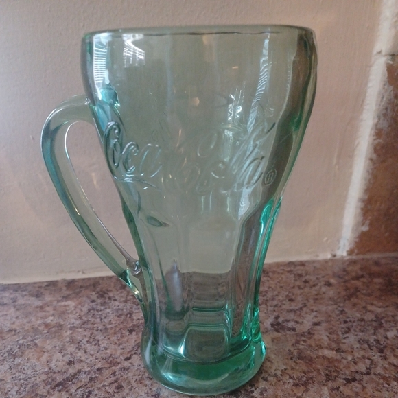 CocaCola Mug Clear With Green Tint Heavy Glass Pre Owned  Marked With J - Picture 4 of 7